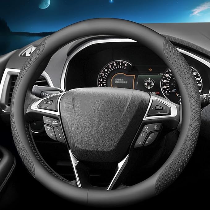 HAOTULE Nappa Leather Slim and Stylish Steering Wheel Cover, for Ford Steering Wheel Cover Accessories Interior Modification, Black