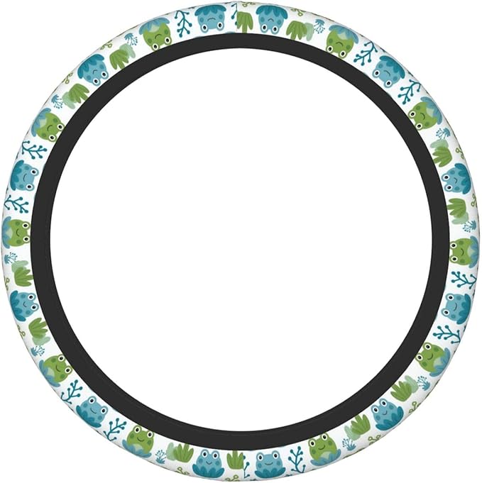 Smile Frogs Pattern Neoprene Steering Wheel Covers Women Men Car Accessories, Universal 15 Inch Fit Auto, Suvs, Truck