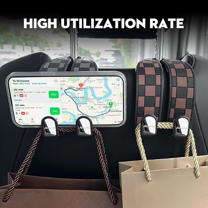 NHHEO Car Purse Hook for Headrest, Auto Seat Back Storage Hook Bendable PVC Soft Material Universal Purse Holder for Car Vehicle(Black)