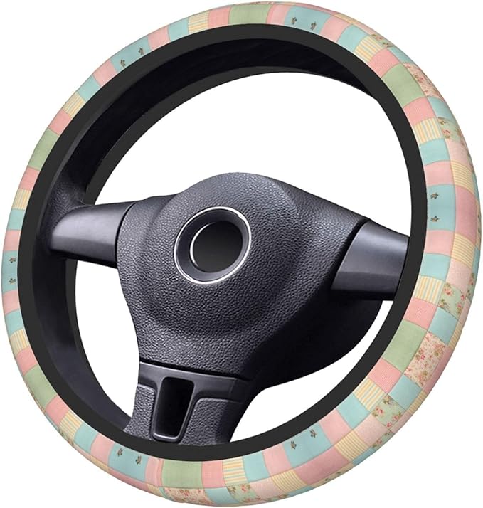 Squares Fabric Pattern Universal Fit Steering Wheel Cover for Car, Truck, and SUV, Durable Steering Wheel Protection