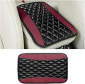 Car Center Console Cover, Comfortable PU Leather Vehicle Armrest Storage Box Cushion Pad, Anti-Scratch Automotive Interior Arm Rest Cover Protector, Universal for Truck SUV Sedan (Wine Red)