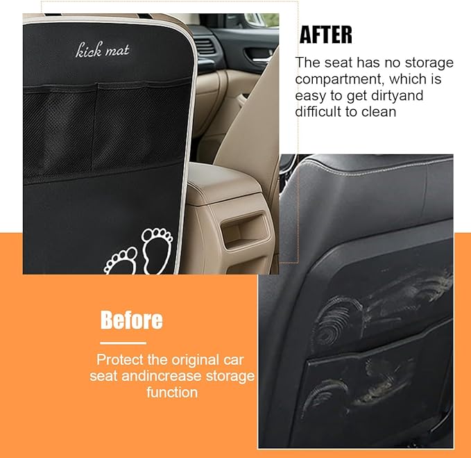 Car Kick Mats Backseat Organizer, 2PCS 2 in 1 Anti Kick Waterproof Back Seat Protector with 2 Storage Pockets, Large Capacity Auto Seat Accecories for Pets Kids, Universal Fit
