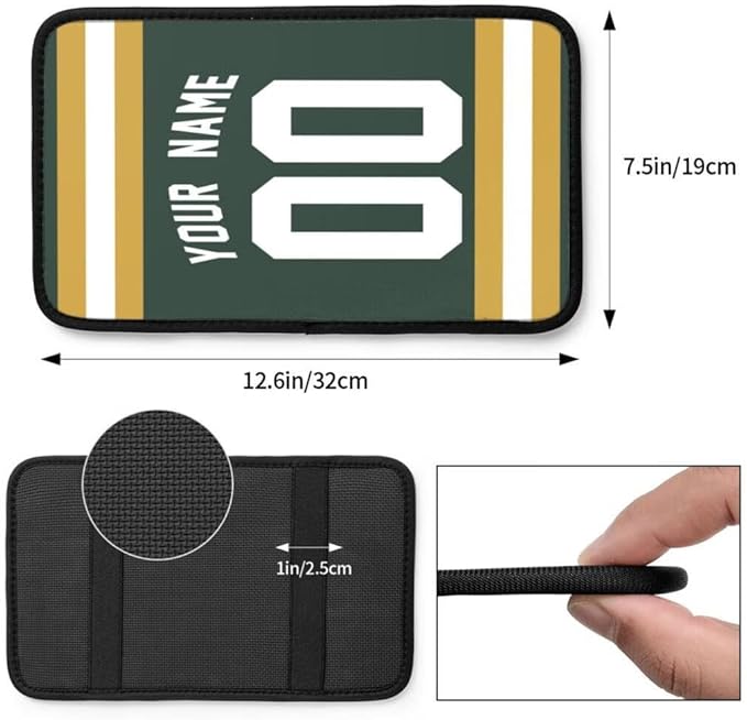 Custom Car Armrest Cover,Add Personalized Name and Number As Gifts for Loyal Football Fans,American Football Auto Center Console Pad Car handrail Box Cushion,Fit for Most Car Seat Box Cover Protector