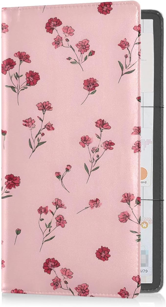 ALAZA Pink Flowers Floral Car Registration and Insurance Card Holder Vehicle Glove Box Car Organizer Driver License Documents Holder Waller Case Organizers