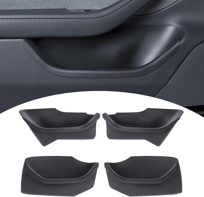 PUOENI New 2025 2026 Model Y Juniper Door Side Organizer 4PCS Full-Cover TPE Front and Rear Door Side Storage Box for Refresh Model Y Juniper Interior Accessories