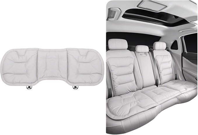 Bzxpk Skin-Friendly & Dirt-Repellent Leather Car Seat Cushion, Non-Slip PU Leather Seat Cover for Car, Office Chair & Travel, Breathable Comfort Cushion (White, Rear Row)