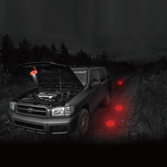 Ecoangel USB Rechargeable LED Road Flares Emergency Lights-Roadside Warning Car Safety Beacon Flashing Disc Flare Kit with Magnetic Base for Vehicles & Boat | 6 Beacon Disc Pack