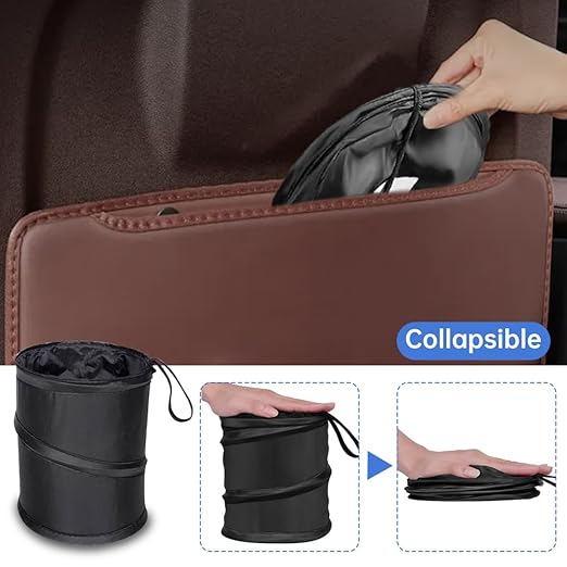 2pcs Collapsible Pop-up Car Trash Can with Elastic Band Hanging Multipurpose Trash Bin for Car/Home (Black)