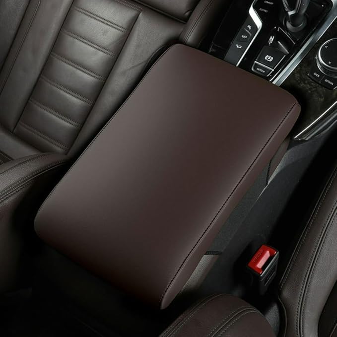 Car Center Console Cover Nappa Leather Memory Foam Armrest Box Seat Box Cushion Protector Pad Comfortable Height Increase Universal for Car Truck SUV (Glossy,Deep Coffee)