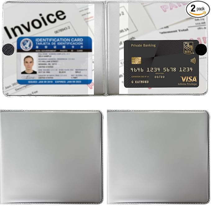 Ziciner 2PCS Car Registration and Insurance Holder, 5.2"× 4.7" Leather Auto Glove Box Organizer with Closure, Essential Car Document Holder for Card, Driver License (Silver)