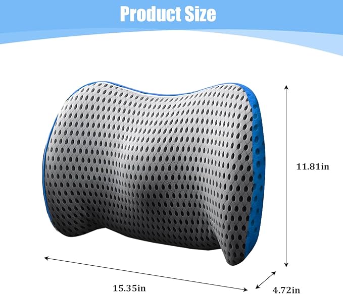 Car Lumbar Support Pillow, Memory Foam Ergonomic Vehicle Lower Back Support Cushion for Back Pain Relief and Sciatica, Automotive Seat Lumbar Pillow, Universal for Vehicle (Gray/Sky Blue)