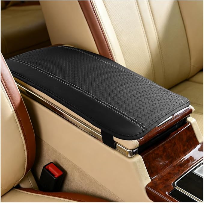 Car Center Console Cover, PU Leather Vehicle Armrest Seat Box Cover Protector, Comfortable Automotive Interior Arm Rest Cushion Pad Accessories, Universal for SUV Sedan Truck (Black/Gray)