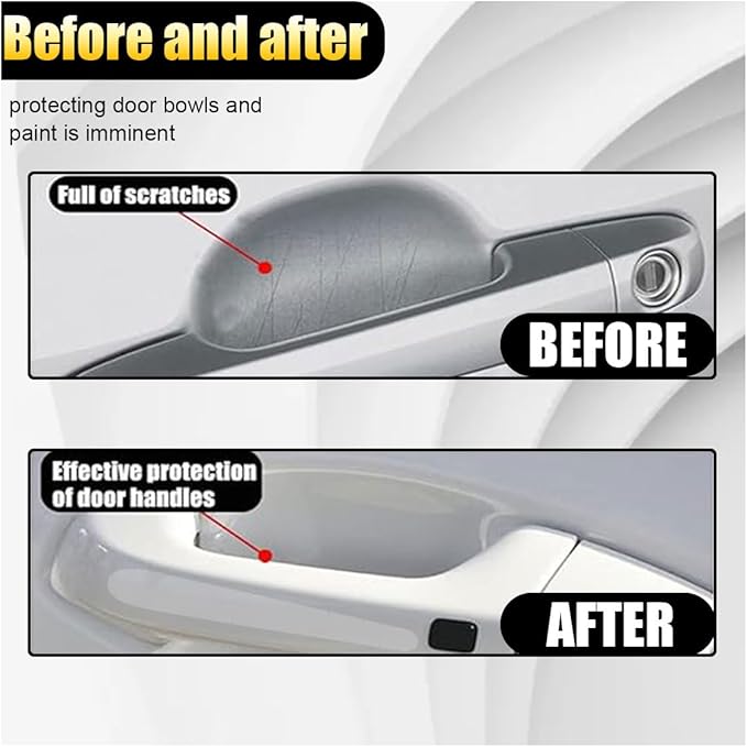 8 PCS Car Door Handle Anti-Scratches Sticker, Self-Adhesive & Non-Marking Car Door Bowl Paint Scratch Protective Films, Universal Protective Pad Sticker for Most Cars (Transparent)