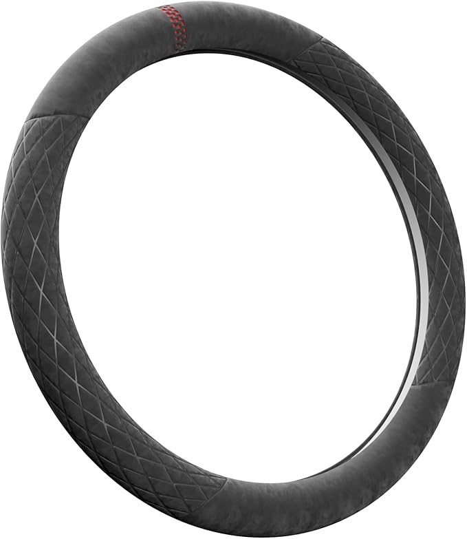 PAUUOOA Alcantara Sports Steering Wheel Cover 14.5" to 15" Fit - Anti-Slip Comfort Grip, Durable Soft Suede-Feel Luxury Material for Men Drivers | Fits Sports Cars, Luxury Cars, Sedans, SUVs and EV