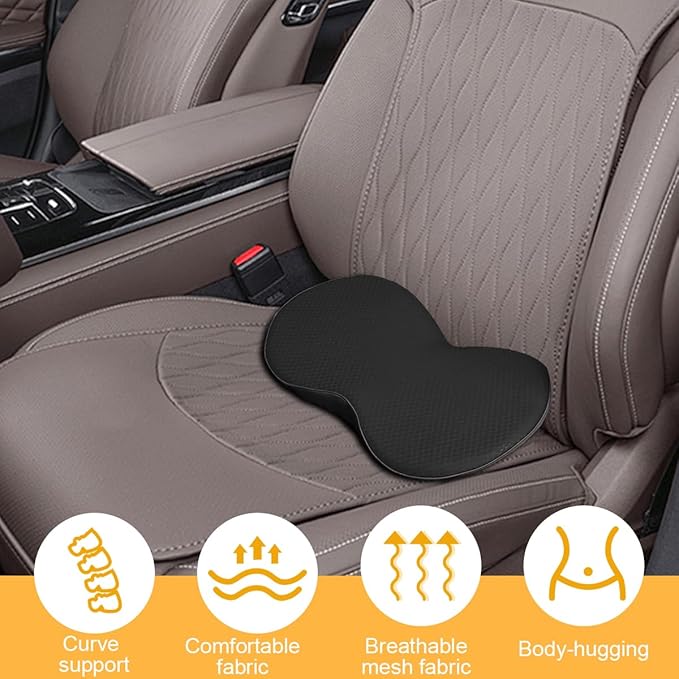 Car Seat Cushion, Memory Foam Sciatica & Lower Back Pain Relief Vehicle Chair Pillow for Driving, Breathable Automotive Seat Support Pad, Universal for SUV Sedan Truck (Black)