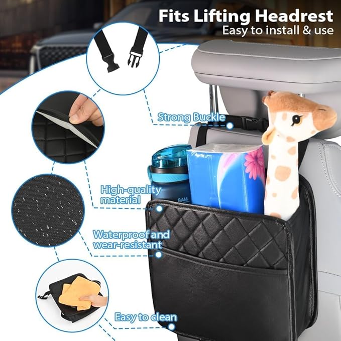 Car Seat Organizer for Toyota Corolla 2020-2026, Backseat Storage Bag PU Leather Hanging Holder Waterproof Travel Accessories