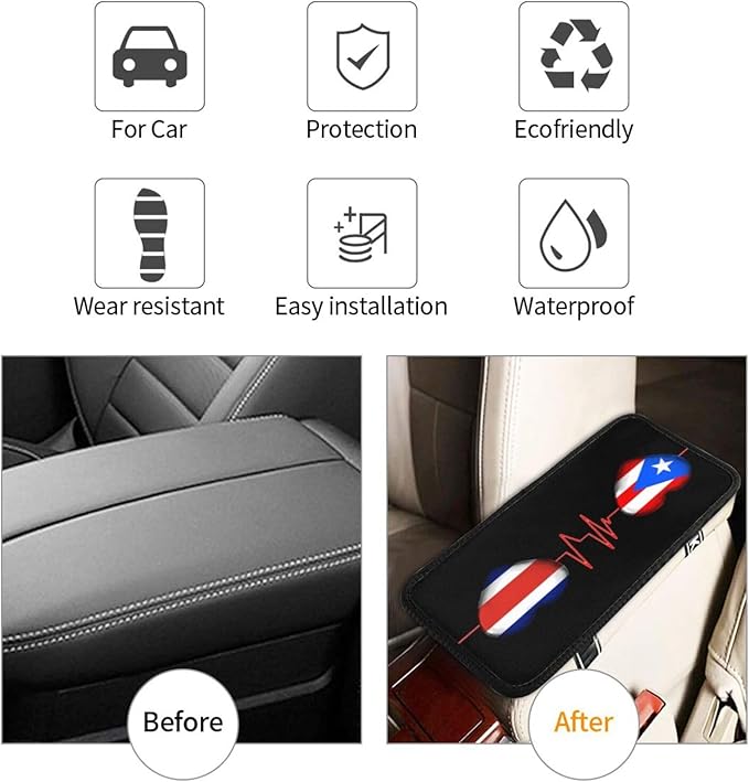 Auto Center Console Pad Puerto Rico Porto Rico Puerto Rican and Costa Rica Costa Rican Flag Be of one Mind Car Armrest Cover Armrest Seat Handrail Box Cover Cushion Universal Decoration Protector