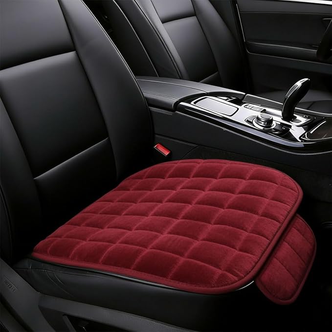 YoRise Car Seat Cushion, Soft Plush Auto Seat Pad with Storage Pocket, Car Driver Seats Protector Cover with Non-Slip Rubber Bottom, Winter Vehicle Accessory for SUV, Truck, Home, Office (Red)