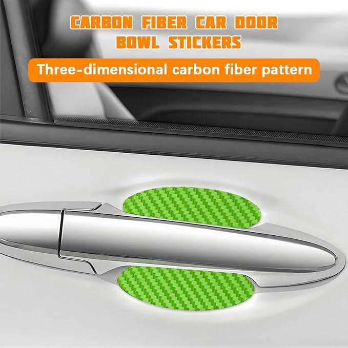 Car Door Handle Cup Protector, 4PCS Carbon Fiber Anti-Scratch Vehicle Door Handle Bowl Sticker, Self-Adhesive Automotive Paint Protective Film, Universal for SUV RV Truck (Green)