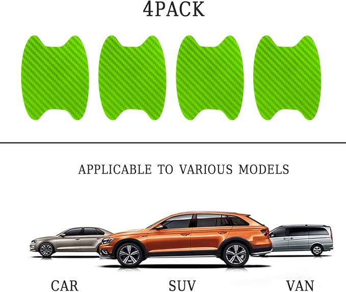 Blilo 4PCS Universal Carbon Fiber Door Handle Protector Stickers, Green, Carbon Fiber Texture, Anti-Scratch, Easy to Install