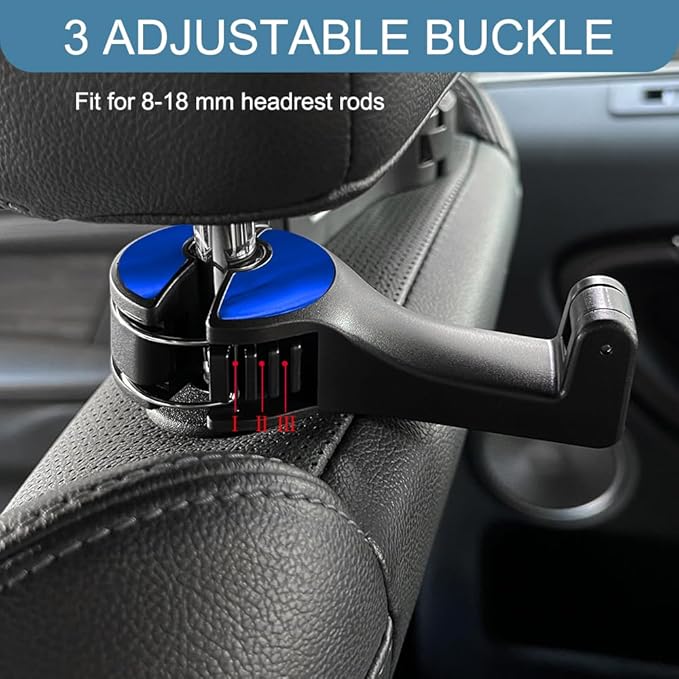 2PCS Car Headrest Hidden Hook, Bag Holder for Car, 2 in 1 Auto Seat Hooks with Phone Holder, 360° Rotation Adjustable Vehicle Back Seat Storage Hanger for Purses and Bags (Blue)