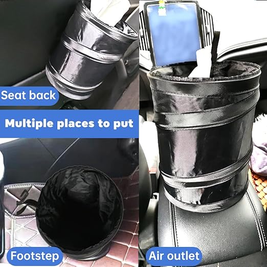 2pcs Collapsible Pop-up Car Trash Can with Elastic Band Hanging Multipurpose Trash Bin for Car/Home (Black)