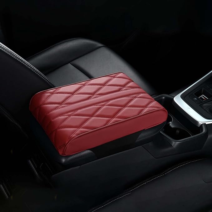 Car Center Console Cover for Hyundai Santa Fe 2000-2025 DM/NC,Armrest Box Mat,Car Armrest Box Pad,Center Console Cushion,Leather Car Armrest Box Pad,Scratch Resistant,Comfort Elbow,A-Red