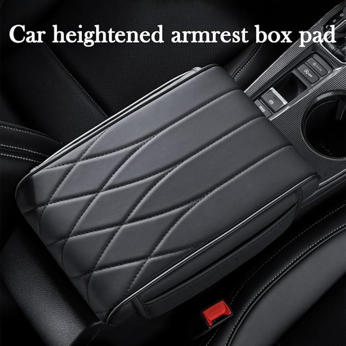 Car Center Console Cover for Ford Bronco Badlands/Sasquatch 2021-2025, Leather Armrest Pad Comfortable Waterproof Arm Rest Box Cushion Protector with Storage Bag,Normal-B/Black