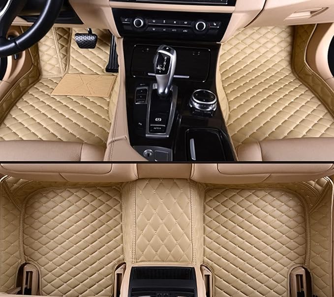 Custom Making Car Floor Mats Protection Pads for 99% Sedan/Coupe/Hatchback/SUV/Pickup Men Women Car Floor Mats Coverage Pads Anti-Slip Leather Floor Lining (Beige)