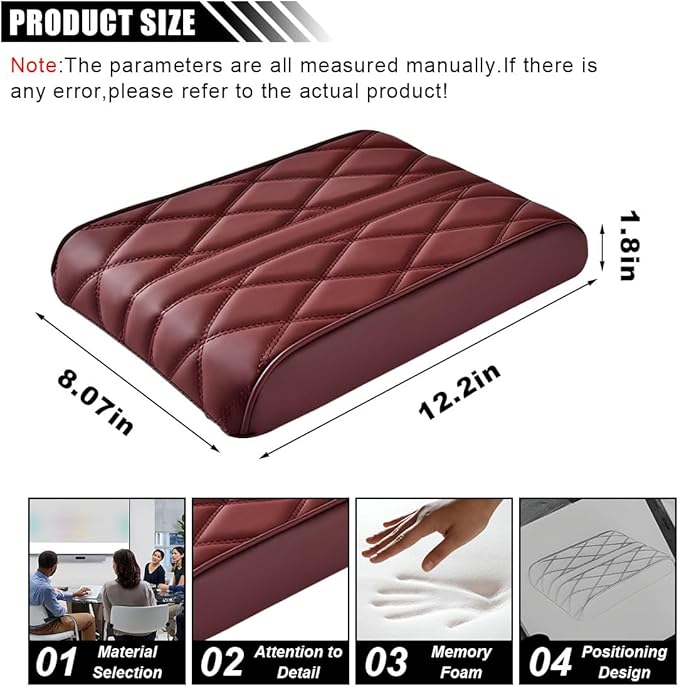 Car Center Console Cover Pad, Leather Auto Console Arm Rest Cover, Waterproof Car Armrest Seat Box Cushion Protector, Memory Foam Armrest Pillow for Most Cars (Burgundy)