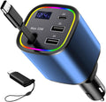 Retractable Car Charger, 4 in 1 Fast Car Charger 78W, with Type C, 2 USB-A Ports and 1 USB-C Port for Fast Charging, Compatible with iPhone 16/15/14/13/12/11, Galaxy, Pixel (Blue)