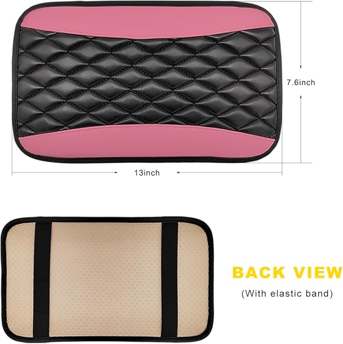 Car Center Console Cushion Pad, 12.6"×7.5" Waterproof Leather Armrest Seat Box Cover Protector, Soft Comfortable Anti-Scratch Arm Rest Console Pad for Most Cars Trucks SUVs (Pink)