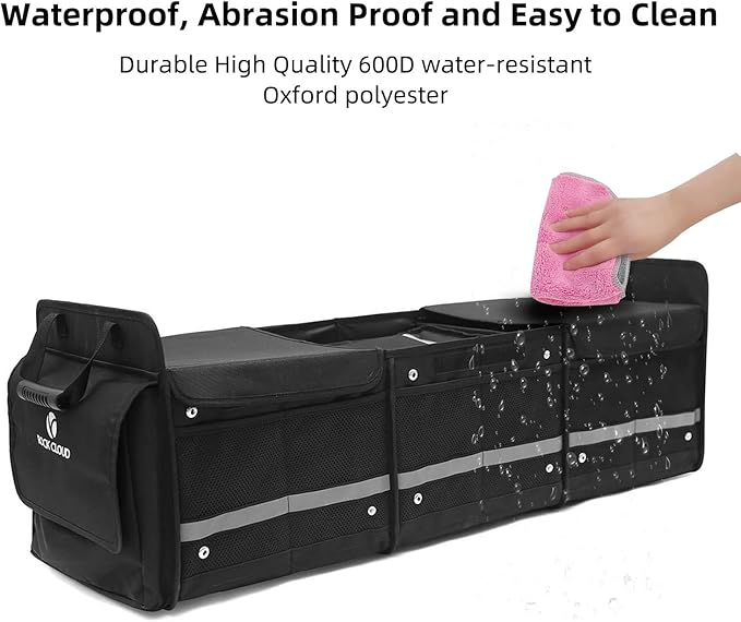 ROCK CLOUD Car Trunk Organizer with Cooler Bag Vehicle Organizers Storage Multi Compartments Collapsible for Auto SUV Truck Minivan Sedan
