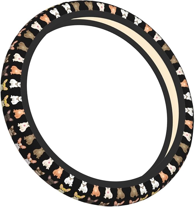 Neoprene Steering Wheel Cover Cute Cartoon Chihuahuas Car Steering Wheel Cover Universal Fit for Most Cars