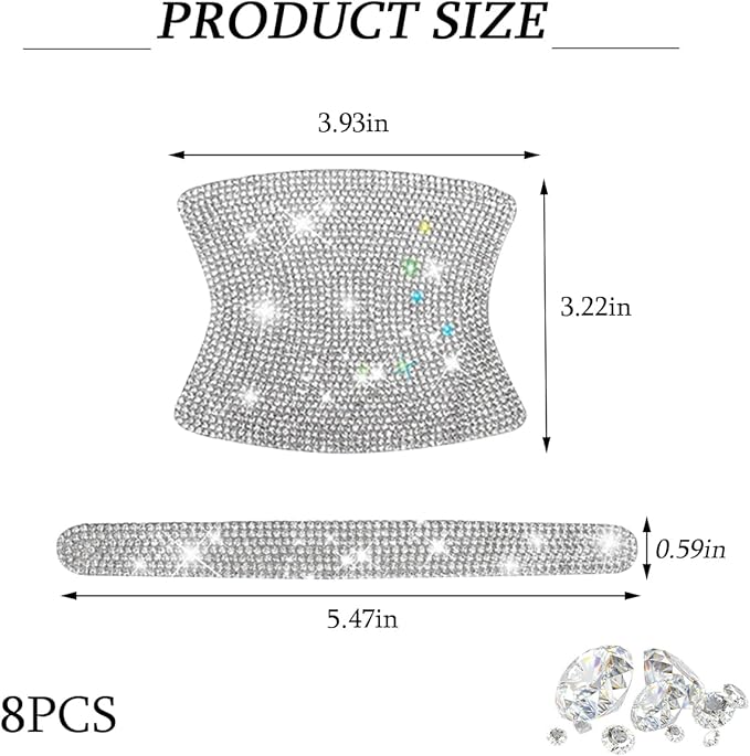 8PCS Bling Car Door Handle Protector, Crystal Rhinestone Anti-Scratch Vehicle Door Handle Bowl Stickers, Glitter Automotive Exterior Decal Accessories, Universal for Vehicles (White)