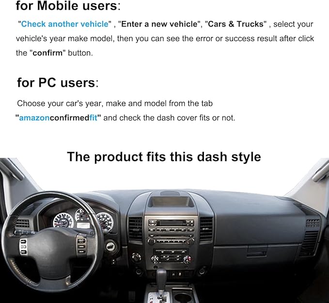 Dash Cover Dashboard Cover Mat Pad for Nissan Titan 2004-2012/ Armada 2004-2007, w/o Sensor w/o NAVI Cutout (Black) Y30