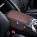 Car Center Console Cover, Leather Furry Fluffy Armrest Seat Box Cushion Pad with 2 Storage Bags, Comfortable Auto Interior Middle Console Protector, Compatible with Most Vehicle (Coffee)
