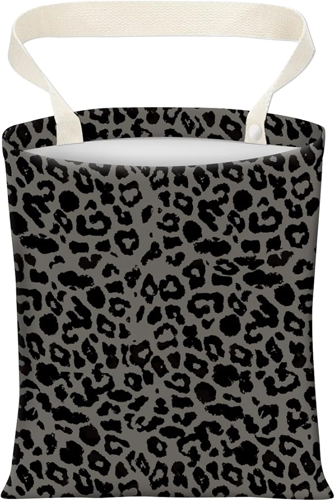 AXZOPDE Cute Car Trash Can, Hanging Canvas Car Back Seat Organizer and Storage Bag, Funny Car Trash Bag for Travelling, Outdoor Cute Gray Leopard