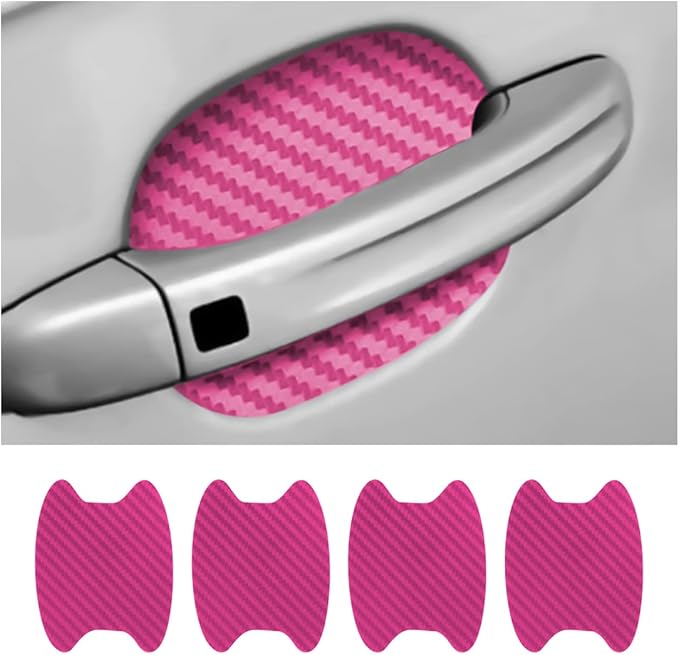 4PCS Door Handle Protector Sticker, Universal Carbon Fiber Anti-Scratches Auto Door Handle Protective Film, Side Paint Cover Guard Stickers Fit for Most Handles (Pink/4PCS)