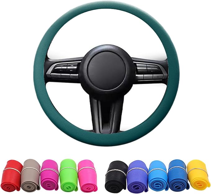 Cool Non-Slip Steering Wheel Protector - Soft Silicone Car Steering Wheel Cover (Dark Green)