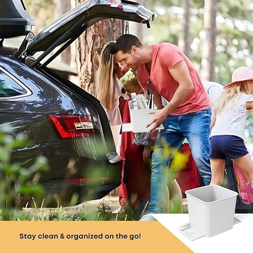 HAUSSIMPLE Car Trash Can 2L with Stability Wings & Velcro for Extra Stability – Magic Strip & Clip for Fabric & Rubber Mats – Durable Plastic, Easy Pull Trash Bags Included – White