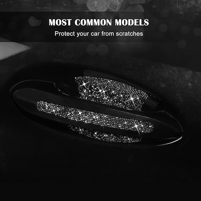 kingsea 8pcs Bling Car Door Handle Protector Stickers,Crystal Rhinestone Glitter Car Door Handles Cup Scratch Protectors Decals Universal (Black)