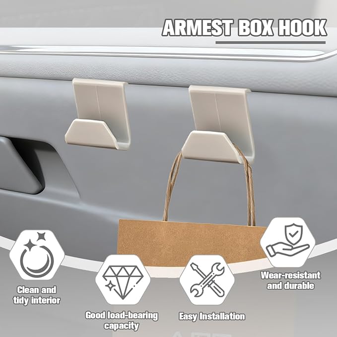 2PCS Car Co-Pilot Glovebox Hooks, Front Passenger Seat Glovebox Storage Hanger for Purse Key Umbrella Cable, Multifunctional Glove Compartment Holder Organizer Hook, Universal Fit (Beige)