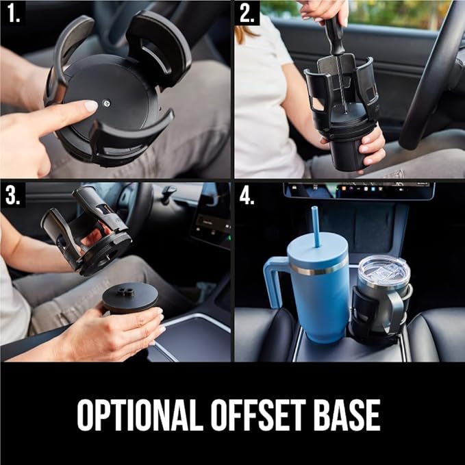 GORILLA GRIP Patent Pending Car Cup Holder Expander, Keeps Large Drink Cups Secure, Expands Fits Yeti, HydroFlask, Stanley 18 to 48oz Large Water Bottles, Coffee Mug, Adjustable Insert, Black