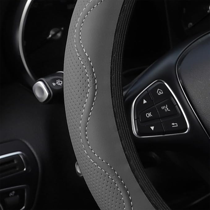zipelo Elastic Stretch Steering Wheel Cover, Microfiber Breathable Ice Silk, Universal 15 Inch Anti-Slip Car Steering Wheel Protector, Warm in Winter and Cool in Summer for Women (Style2-Gray)