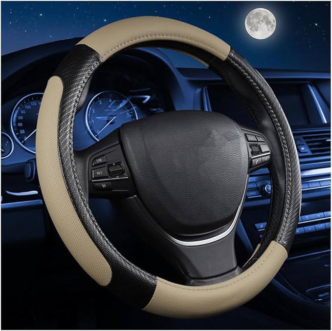 zipelo Elastic Stretch Steering Wheel Cover, Microfiber Breathable Ice Silk, Universal 15 Inch Anti-Slip Car Steering Wheel Protector, Warm in Winter and Cool in Summer for Women (Style1-Beige)