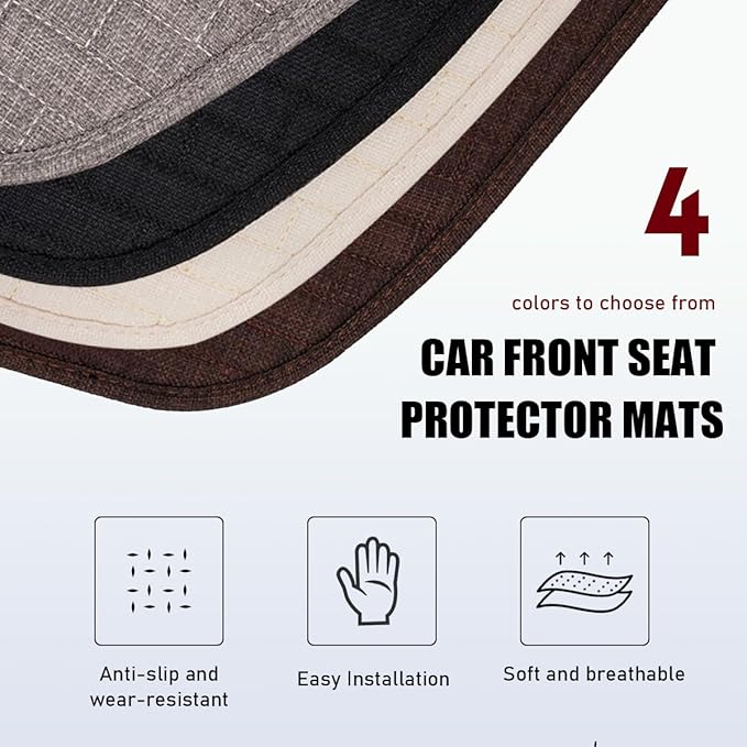 2PCS Car Seat Bottom Cover Pad, Breathable Auto Front Seat Button Cushion Mat with Pocket, Soft Comfortable Vehicle Seat Protector Pad, Universal Truck SUV Car Accessories (Black)