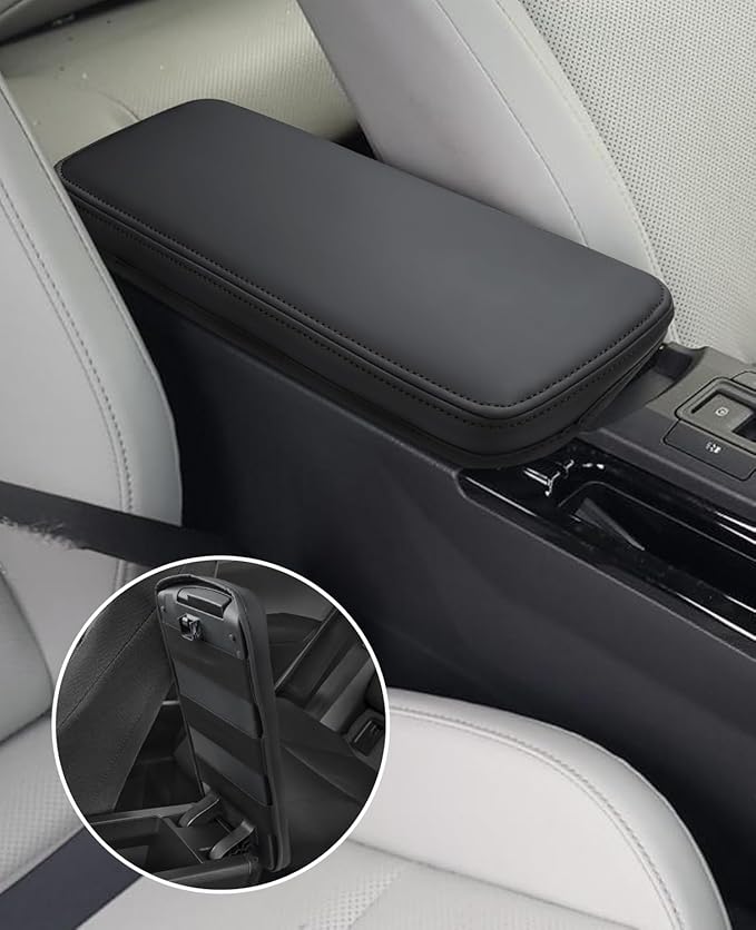 INTGET Center Console Cover for 2026 Toyota Prius Accessories 2023 2024 2025 LE XLE Limited Car Interior Leather Middle Armrest Arm Rest Lid Cushion Pad Protector (2023+, Black Stitches)