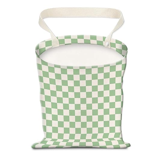 Car Trash Can, Hanging Garbage Bin for Men and Women, Cute Car Organizer and Storage Bag, Canvas Vehicle Trash Can Bag Easy-to-Install Cute Green Checkboard
