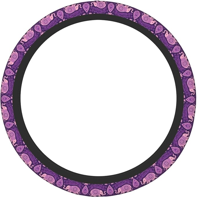 Purple Elephant Paisley Universal Fit Steering Wheel Cover for Car, Truck, and SUV, Durable Steering Wheel Protection